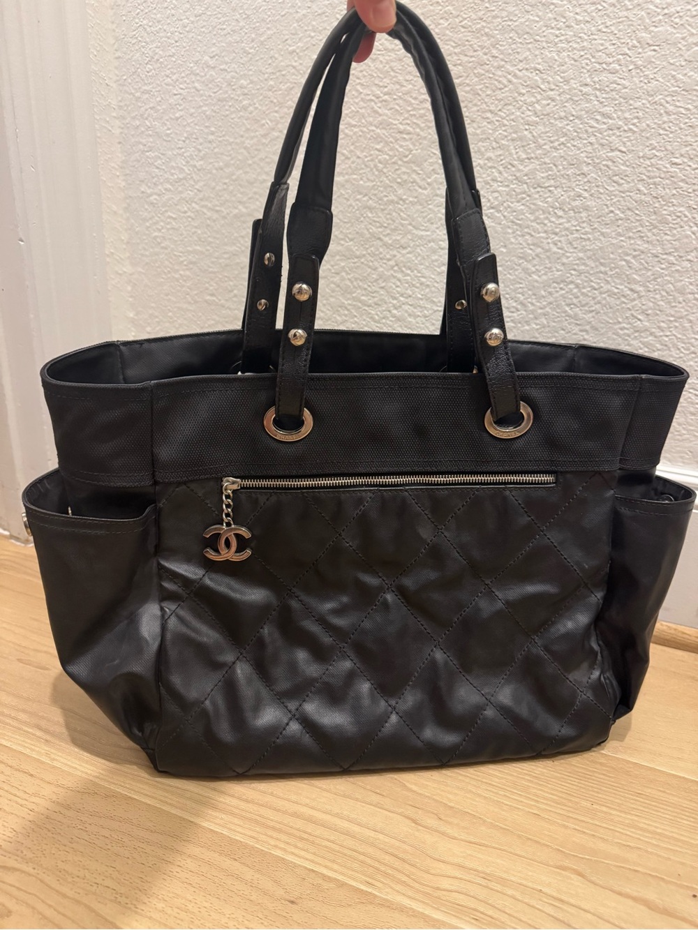 CHANEL Black Quilted Tote with CC Charm